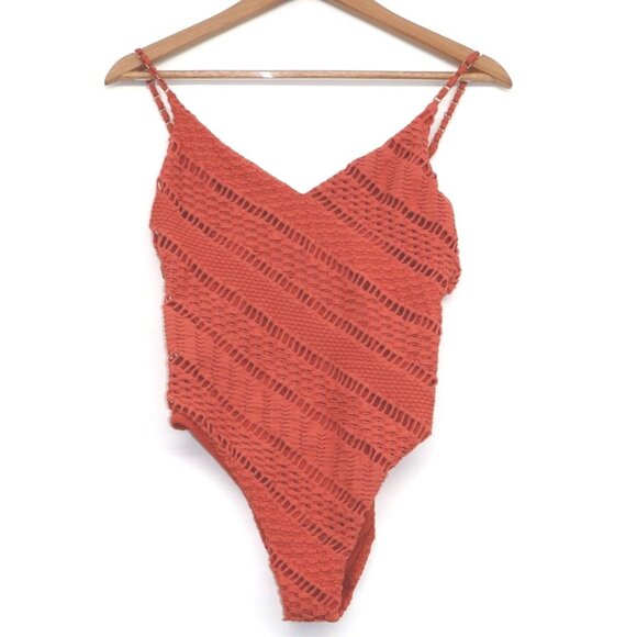 Seafolly Australia Womens Swimsuit One Piece Size 12 Red Textured Crochet Beachy - Picture 2 of 13